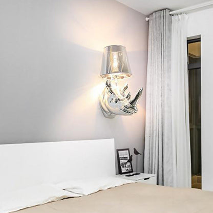 Contemporary Creative Resin And Fabric Rhino 1-Light Wall Sconce Lamp For Bedside