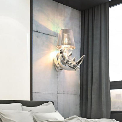 Contemporary Creative Resin And Fabric Rhino 1-Light Wall Sconce Lamp For Bedside