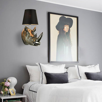 Contemporary Creative Resin And Fabric Rhino 1-Light Wall Sconce Lamp For Bedside