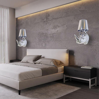 Contemporary Creative Resin And Fabric Rhino 1-Light Wall Sconce Lamp For Bedside