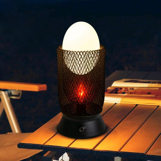 Contemporary Retro Iron And Glass Egg Cage Flame 1-Light LED Rechargeable Table Lamp Night Light For Bedroom And Dining Room