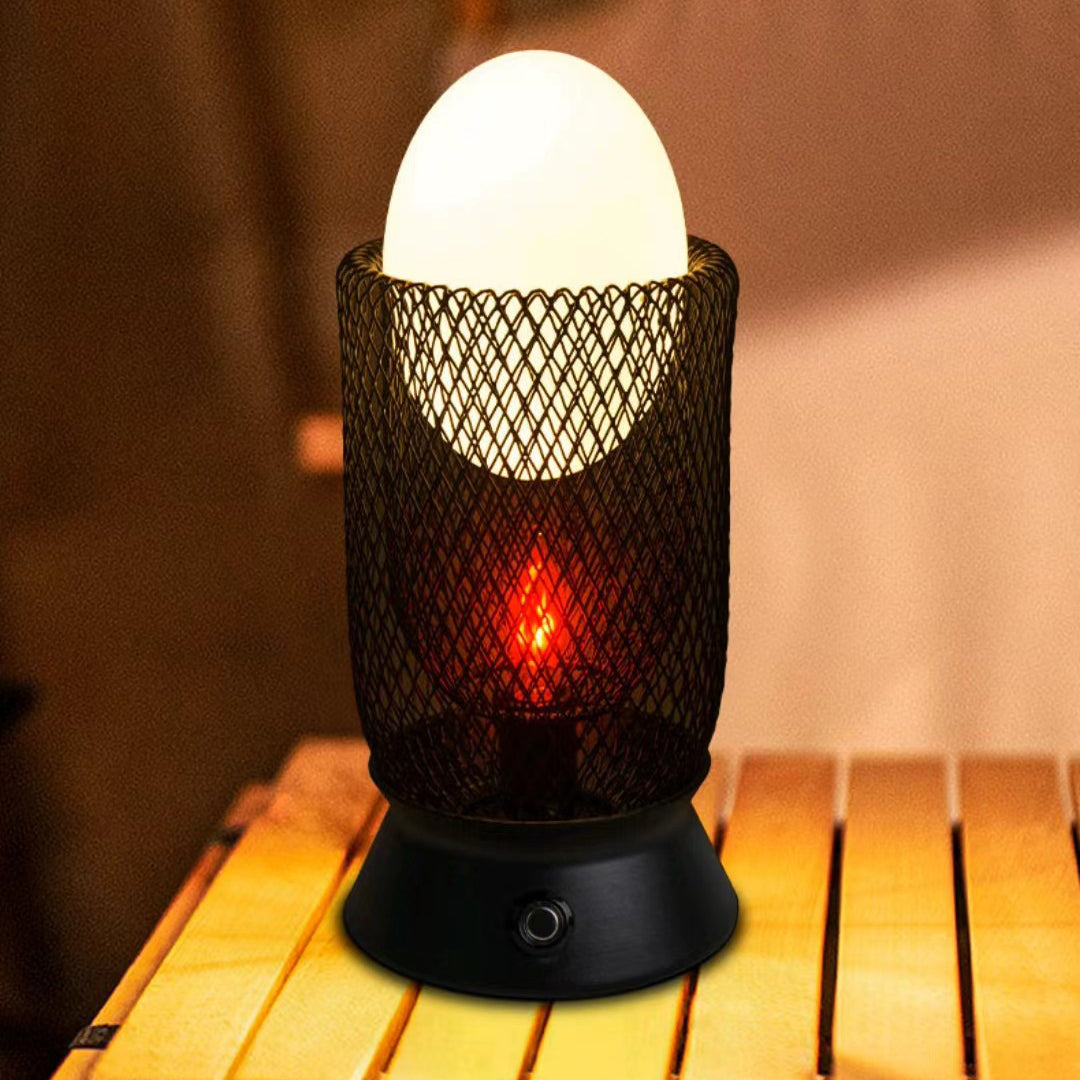 Contemporary Retro Iron And Glass Egg Cage Flame 1-Light LED Rechargeable Table Lamp Night Light For Bedroom And Dining Room