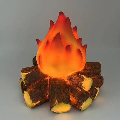Modern Art Deco Battery Resin Simulated Firewood Flame LED Table Lamp Night Light For Bedroom
