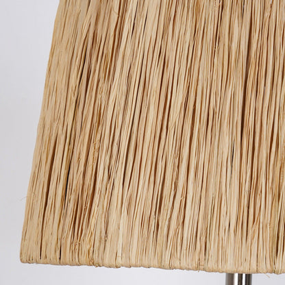 Traditional Rustic Ceramic & Raffia Grid Pattern Jar-Shaped 1-Light Table Lamp For Bedroom & Living Room