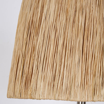 Traditional Rustic Ceramic & Raffia Grid Pattern Jar-Shaped 1-Light Table Lamp For Bedroom & Living Room
