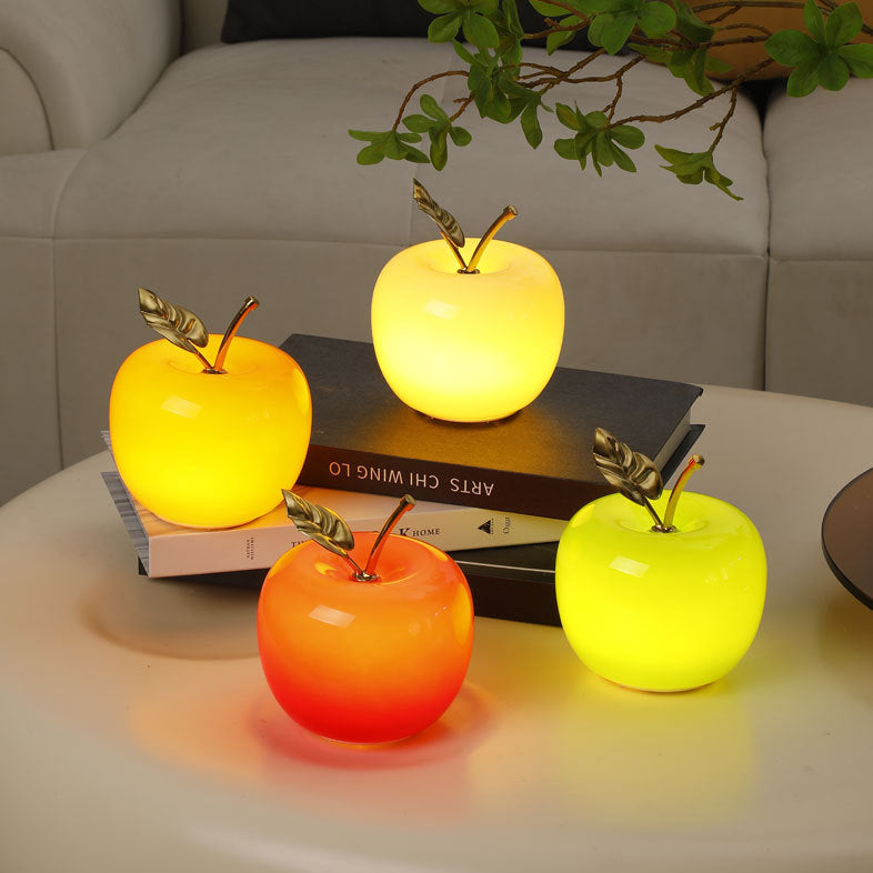 Contemporary Creative Battery Iron & Glass Apple-Shaped LED Table Lamp Night Light For Bedroom