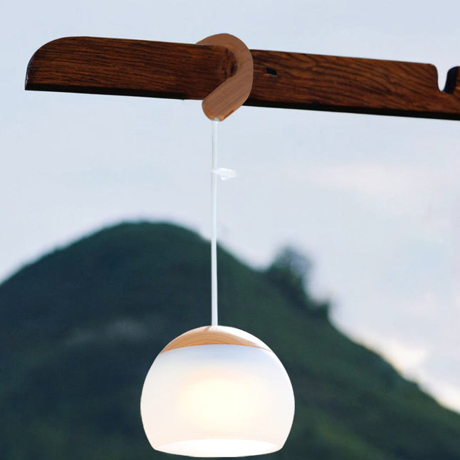 Contemporary Nordic Rechargeable Waterproof ABS & TPR Woodgrain Semi-Circular Lantern-Style LED Camping Outdoor Light For Outdoor Patio