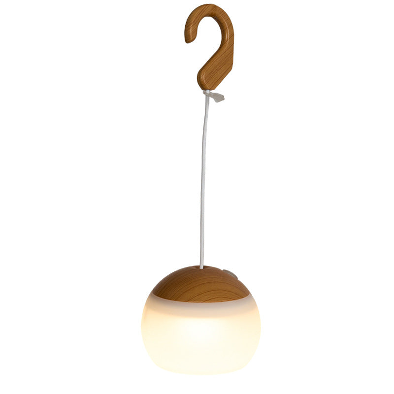 Contemporary Nordic Rechargeable Waterproof ABS & TPR Woodgrain Semi-Circular Lantern-Style LED Camping Outdoor Light For Outdoor Patio