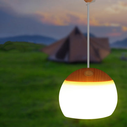 Contemporary Nordic Rechargeable Waterproof ABS & TPR Woodgrain Semi-Circular Lantern-Style LED Camping Outdoor Light For Outdoor Patio