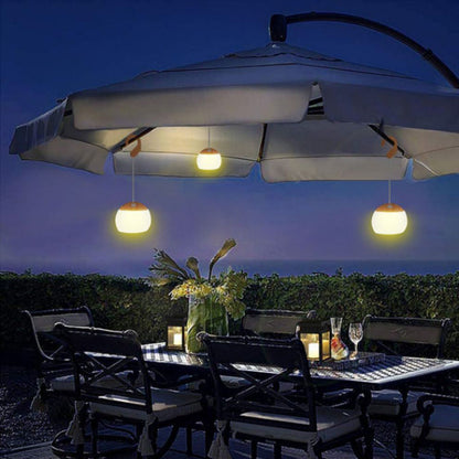 Contemporary Nordic Rechargeable Waterproof ABS & TPR Woodgrain Semi-Circular Lantern-Style LED Camping Outdoor Light For Outdoor Patio