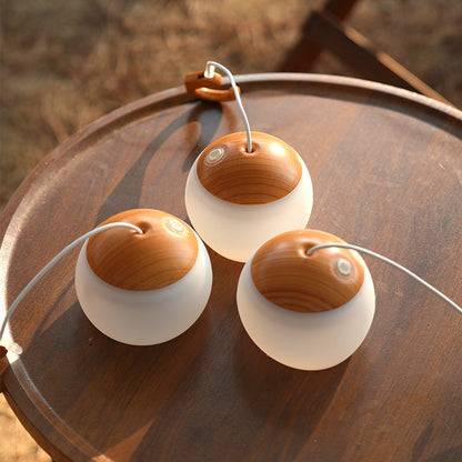 Contemporary Nordic Rechargeable Waterproof ABS & TPR Woodgrain Semi-Circular Lantern-Style LED Camping Outdoor Light For Outdoor Patio