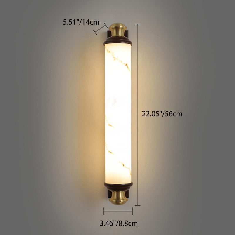 Traditional Chinese Brass Wujin Wood & Imitation Marble Bar-Shaped LED Wall Sconce Lamp For Bedroom & Living Room