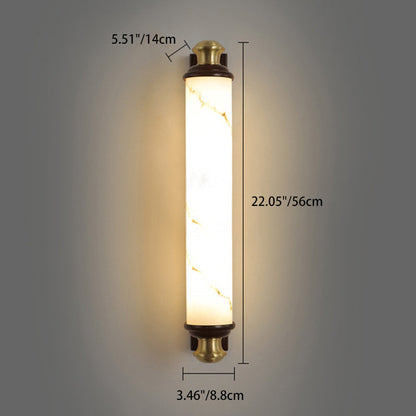 Traditional Chinese Brass Wujin Wood & Imitation Marble Bar-Shaped LED Wall Sconce Lamp For Bedroom & Living Room