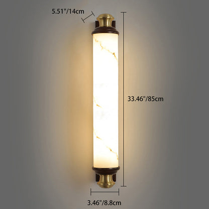 Traditional Chinese Brass Wujin Wood & Imitation Marble Bar-Shaped LED Wall Sconce Lamp For Bedroom & Living Room