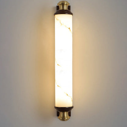 Traditional Chinese Brass Wujin Wood & Imitation Marble Bar-Shaped LED Wall Sconce Lamp For Bedroom & Living Room