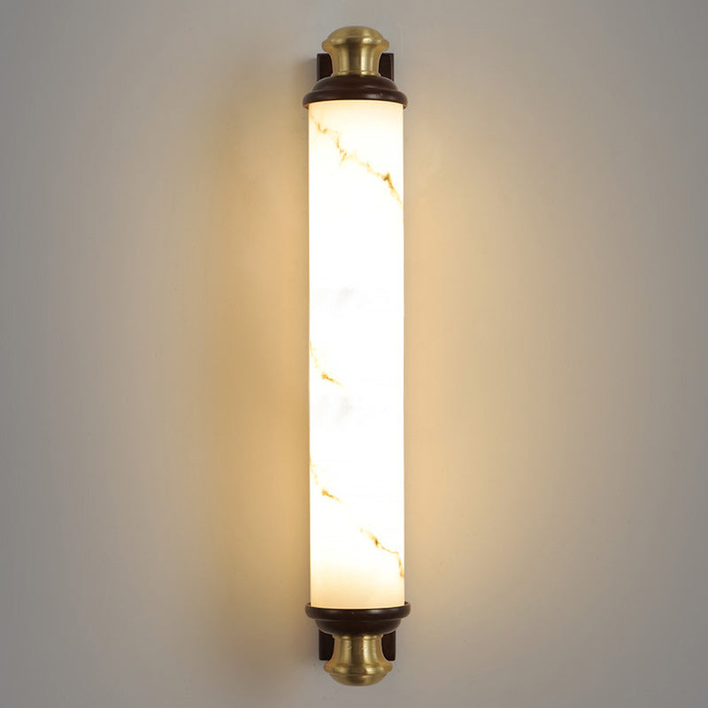 Traditional Chinese Brass Wujin Wood & Imitation Marble Bar-Shaped LED Wall Sconce Lamp For Bedroom & Living Room