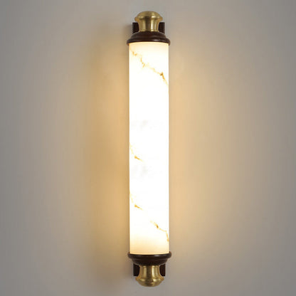 Traditional Chinese Brass Wujin Wood & Imitation Marble Bar-Shaped LED Wall Sconce Lamp For Bedroom & Living Room