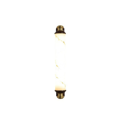 Traditional Chinese Brass Wujin Wood & Imitation Marble Bar-Shaped LED Wall Sconce Lamp For Bedroom & Living Room
