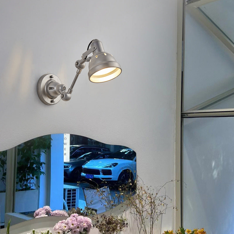 Contemporary Industrial Aluminum & Iron Half-Dome Adjustable 1-Light Wall Sconce Lamp For Hallway & Dining Room