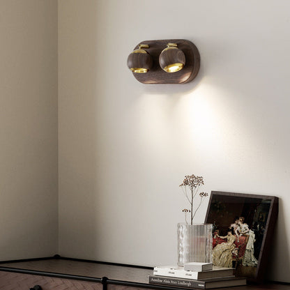 Contemporary Retro Walnut Aluminum Ball-Shaped Adjustable LED Wall Sconce Lamp Spotlight For Bedside