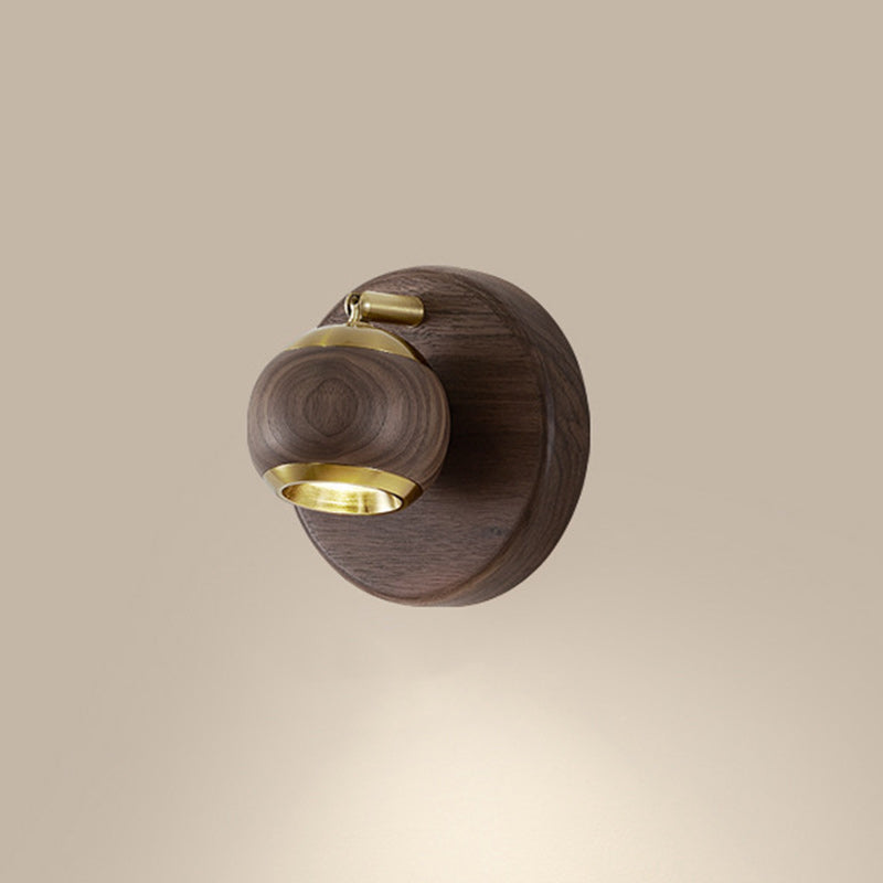 Contemporary Retro Walnut Aluminum Ball-Shaped Adjustable LED Wall Sconce Lamp Spotlight For Bedside
