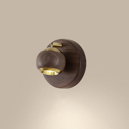 Contemporary Retro Walnut Aluminum Ball-Shaped Adjustable LED Wall Sconce Lamp Spotlight For Bedside
