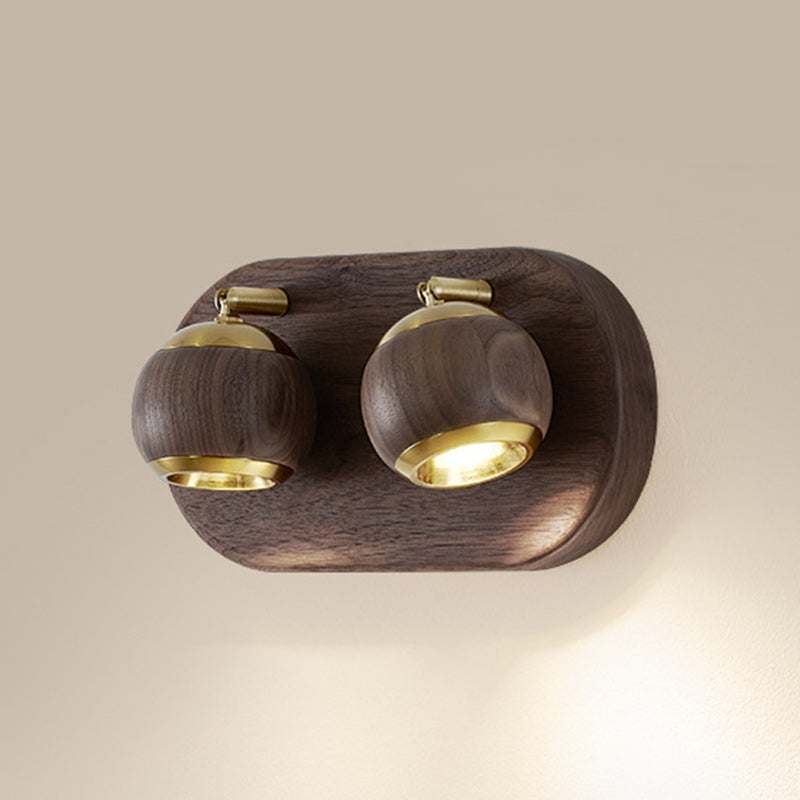 Contemporary Retro Walnut Aluminum Ball-Shaped Adjustable LED Wall Sconce Lamp Spotlight For Bedside