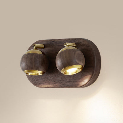 Contemporary Retro Walnut Aluminum Ball-Shaped Adjustable LED Wall Sconce Lamp Spotlight For Bedside