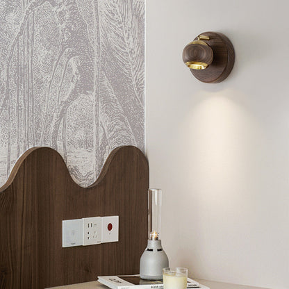 Contemporary Retro Walnut Aluminum Ball-Shaped Adjustable LED Wall Sconce Lamp Spotlight For Bedside