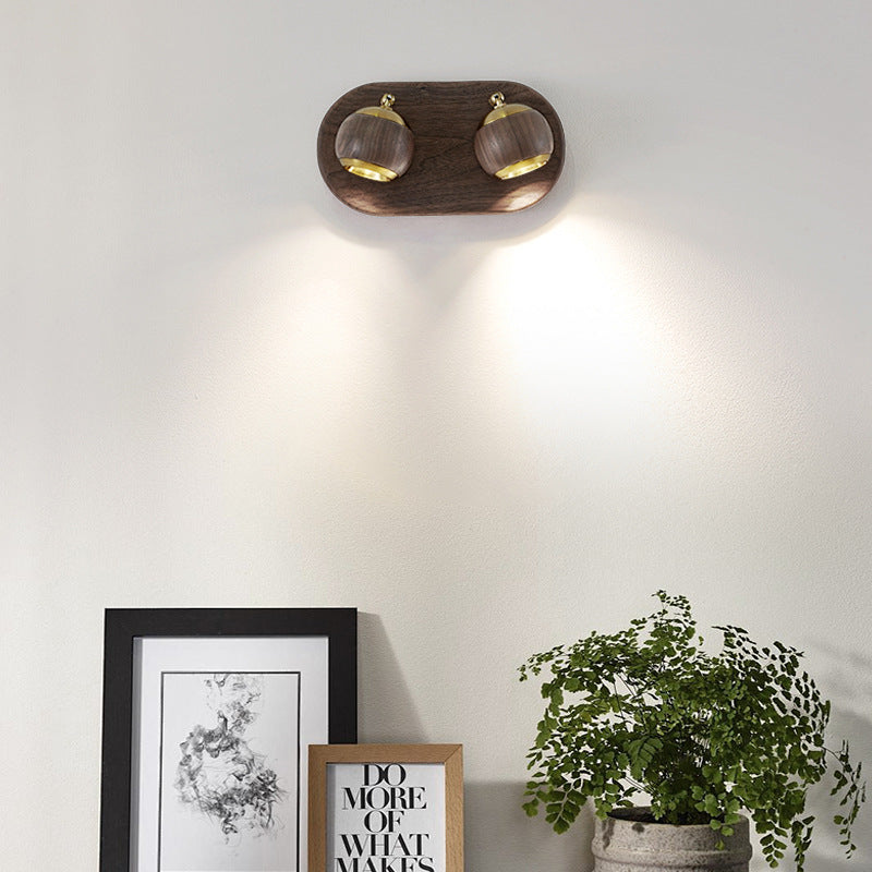 Contemporary Retro Walnut Aluminum Ball-Shaped Adjustable LED Wall Sconce Lamp Spotlight For Bedside