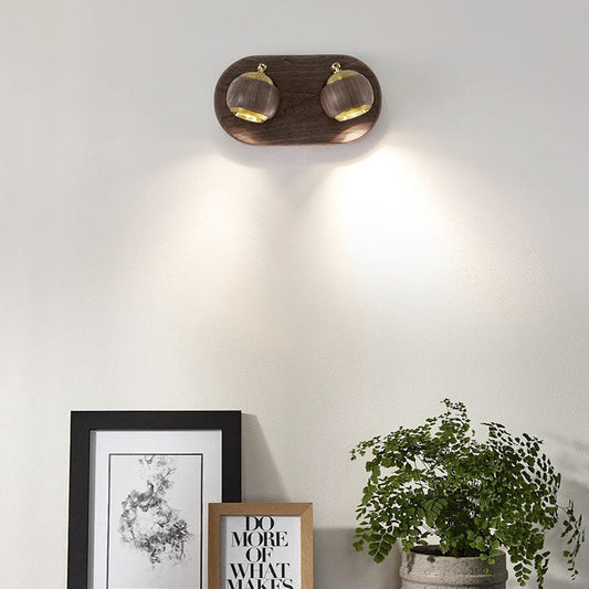 Contemporary Retro Walnut Aluminum Ball-Shaped Adjustable LED Wall Sconce Lamp Spotlight For Bedside