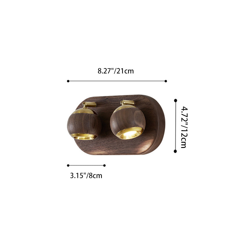 Contemporary Retro Walnut Aluminum Ball-Shaped Adjustable LED Wall Sconce Lamp Spotlight For Bedside