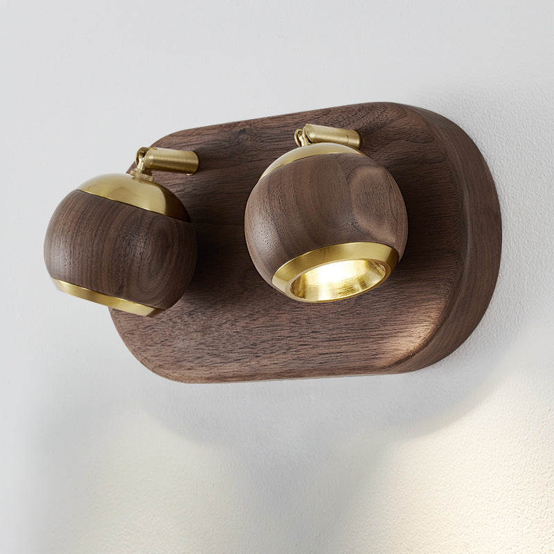 Contemporary Retro Walnut Aluminum Ball-Shaped Adjustable LED Wall Sconce Lamp Spotlight For Bedside