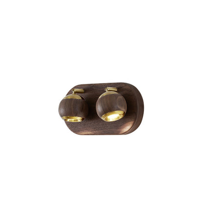 Contemporary Retro Walnut Aluminum Ball-Shaped Adjustable LED Wall Sconce Lamp Spotlight For Bedside