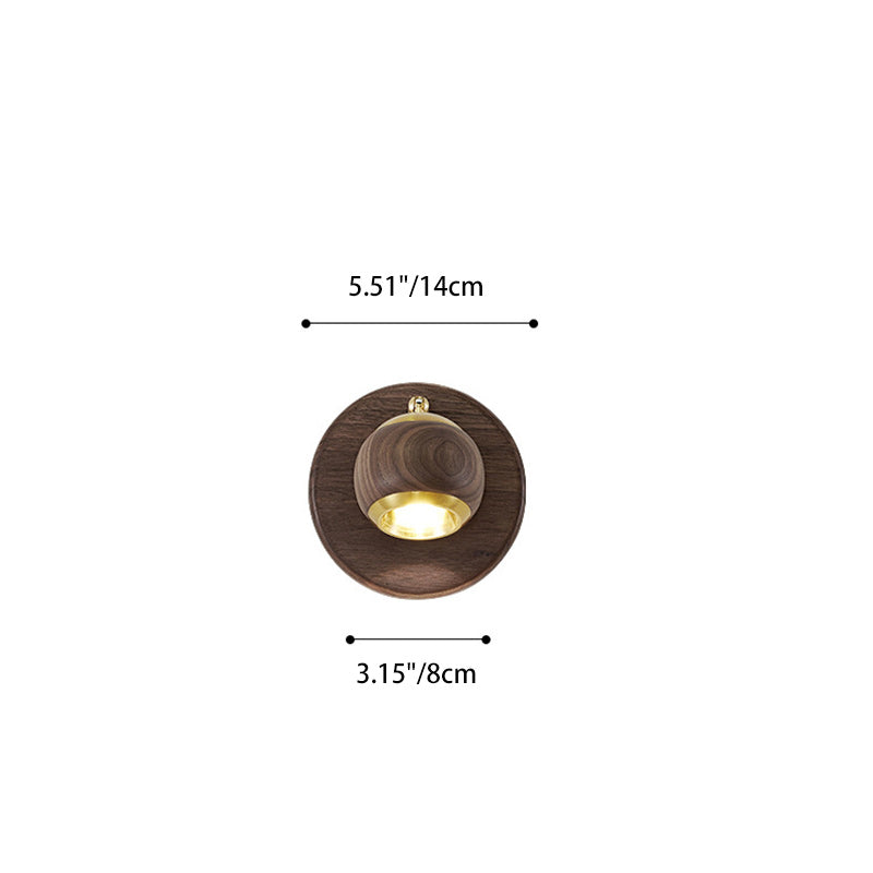 Contemporary Retro Walnut Aluminum Ball-Shaped Adjustable LED Wall Sconce Lamp Spotlight For Bedside