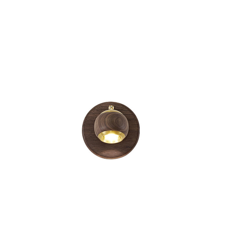 Contemporary Retro Walnut Aluminum Ball-Shaped Adjustable LED Wall Sconce Lamp Spotlight For Bedside