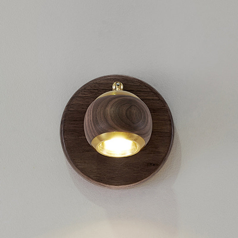 Contemporary Retro Walnut Aluminum Ball-Shaped Adjustable LED Wall Sconce Lamp Spotlight For Bedside