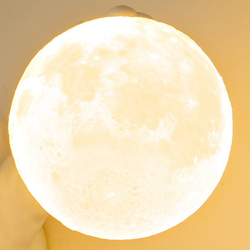 Contemporary Creative Kids Resin & PLA Cartoon Bear With Moon 1-Light Wall Sconce Lamp For Bedroom & Living Room