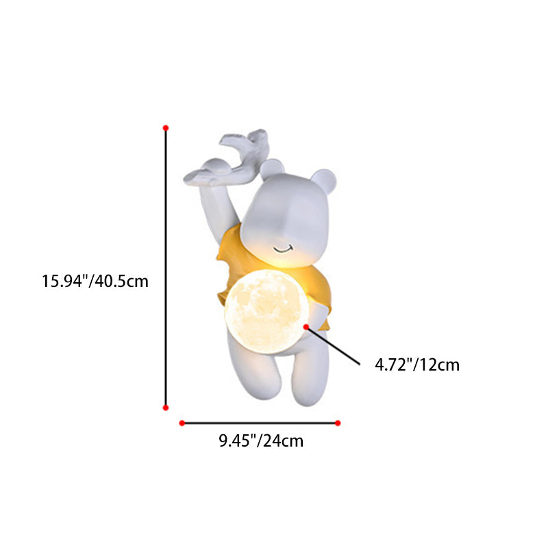Contemporary Creative Kids Resin & PLA Cartoon Bear With Moon 1-Light Wall Sconce Lamp For Bedroom & Living Room