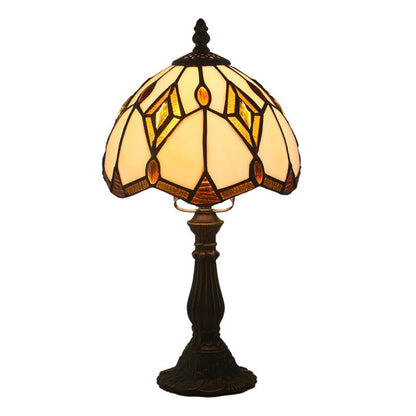 Traditional Tiffany Glass & Zinc Alloy Diamond Dome 1-Light Table Lamp For Bedroom & Living Room