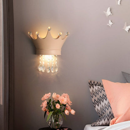 Contemporary Creative Kids Resin Crystal Crown LED Wall Sconce Lamp For Bedside