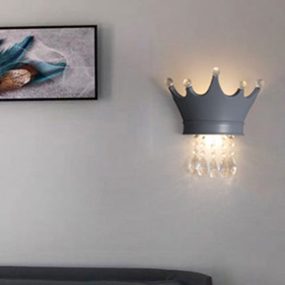 Contemporary Creative Kids Resin Crystal Crown LED Wall Sconce Lamp For Bedside