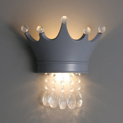 Contemporary Creative Kids Resin Crystal Crown LED Wall Sconce Lamp For Bedside
