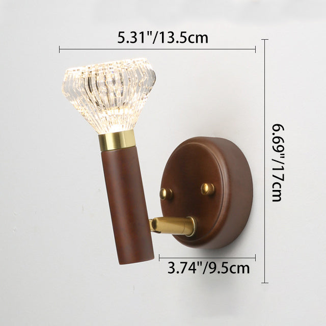 Contemporary Retro Acrylic Rubberwood Aluminum Diamond Flashlight LED Wall Sconce Lamp For Bedside