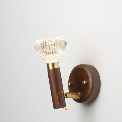 Contemporary Retro Acrylic Rubberwood Aluminum Diamond Flashlight LED Wall Sconce Lamp For Bedside