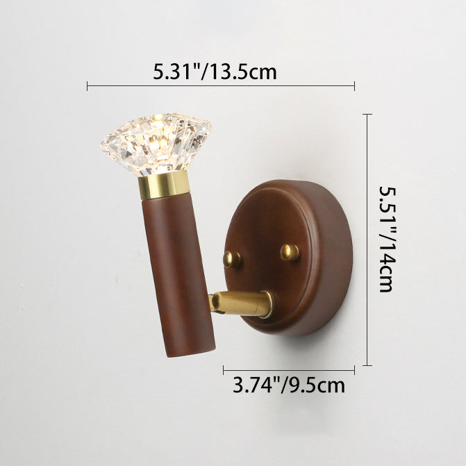 Contemporary Retro Acrylic Rubberwood Aluminum Diamond Flashlight LED Wall Sconce Lamp For Bedside