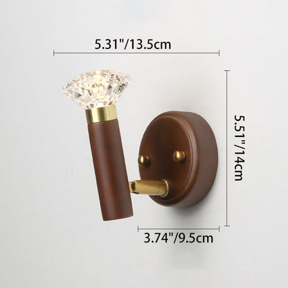 Contemporary Retro Acrylic Rubberwood Aluminum Diamond Flashlight LED Wall Sconce Lamp For Bedside