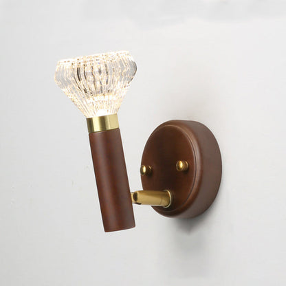 Contemporary Retro Acrylic Rubberwood Aluminum Diamond Flashlight LED Wall Sconce Lamp For Bedside