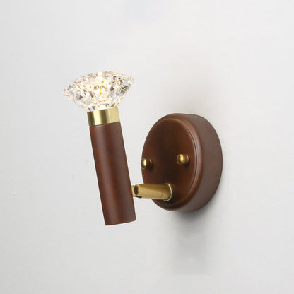 Contemporary Retro Acrylic Rubberwood Aluminum Diamond Flashlight LED Wall Sconce Lamp For Bedside