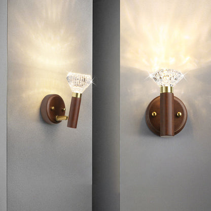 Contemporary Retro Acrylic Rubberwood Aluminum Diamond Flashlight LED Wall Sconce Lamp For Bedside